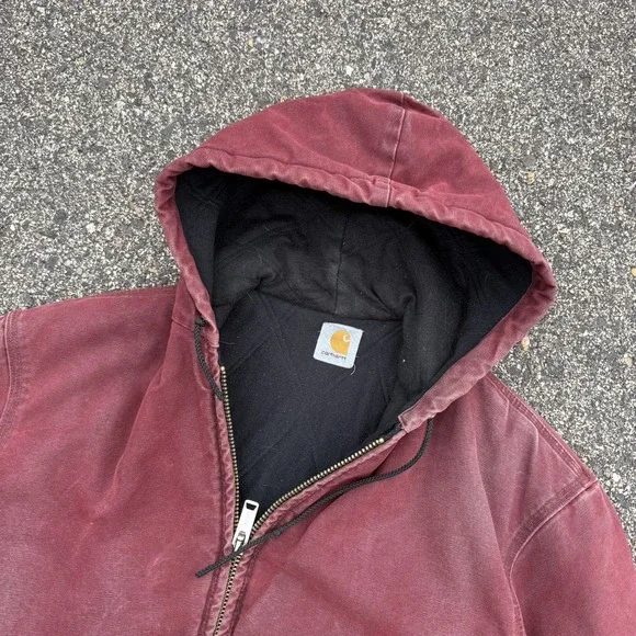 VTG Carhartt Active Jacket Quilt Lined Mens Large J68 BRK Brick Red Faded Grunge - Picture 2 of 9